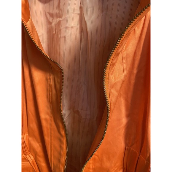 JH Collectible Satin Orange Jacket Womens Sz L Full Zip Roll Sleeve Hidden Hood - Picture 6 of 8
